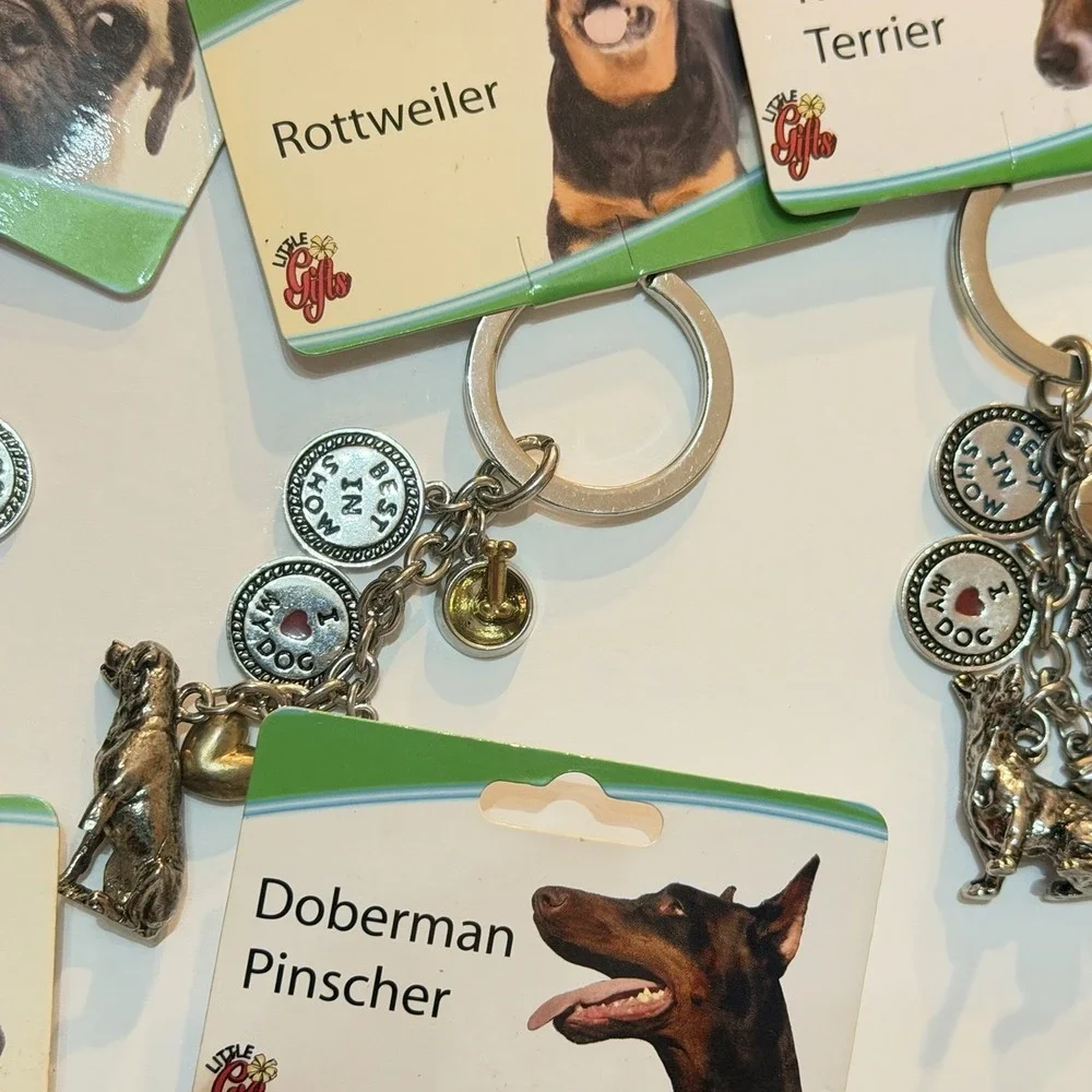 Cute! Dog Charm Pendant Silver Tone Keychains Pug Shepard Beagle Retriever Poodl